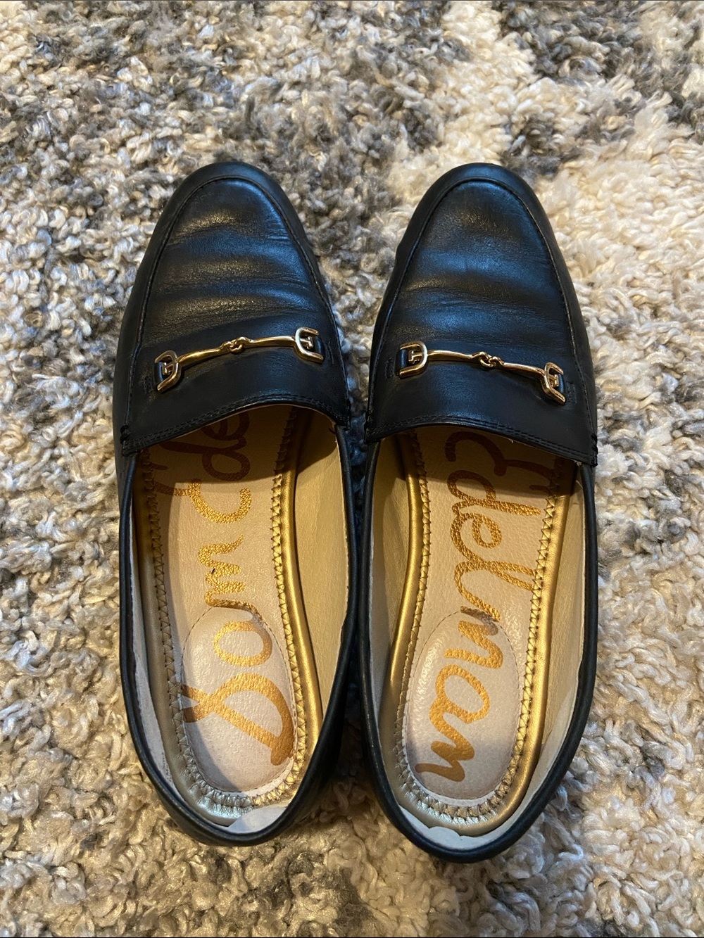 Sam Edelman Black Leather Men's Slip-On Loafers with Gold Bit 7.5
